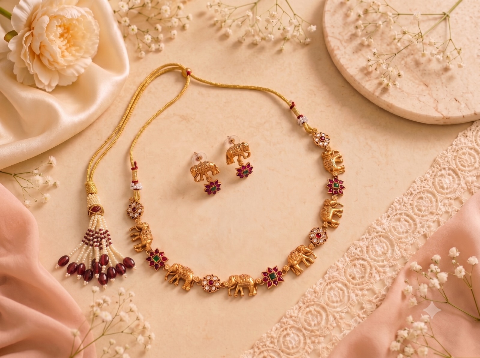 Heritage Elephant Motif Temple Necklace