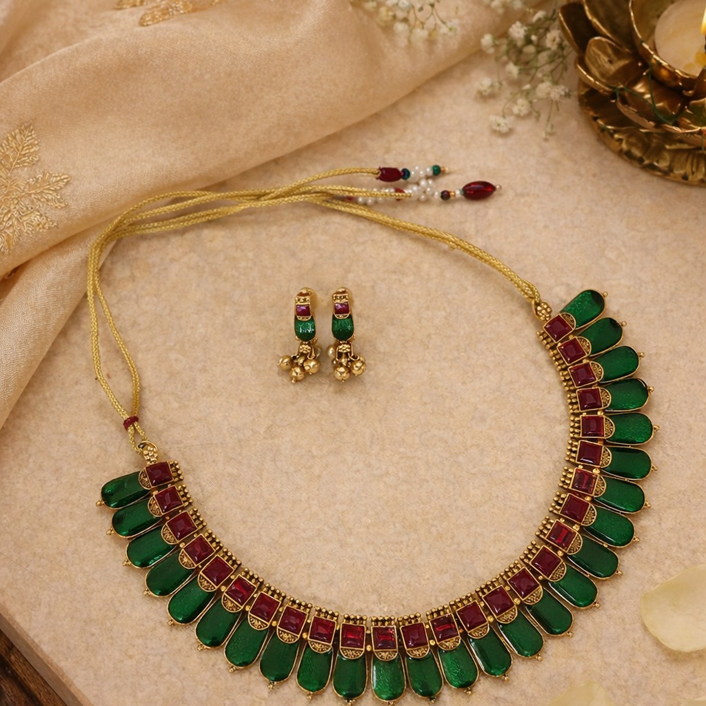 Green Tear Drop Palakka Necklace