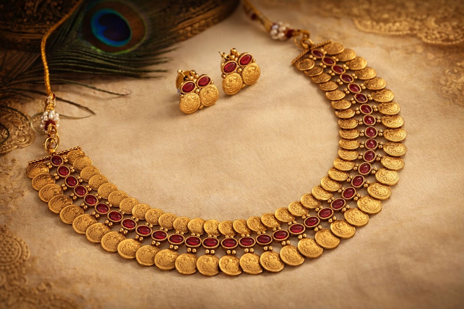 Double Layer Ruby Coin Necklace