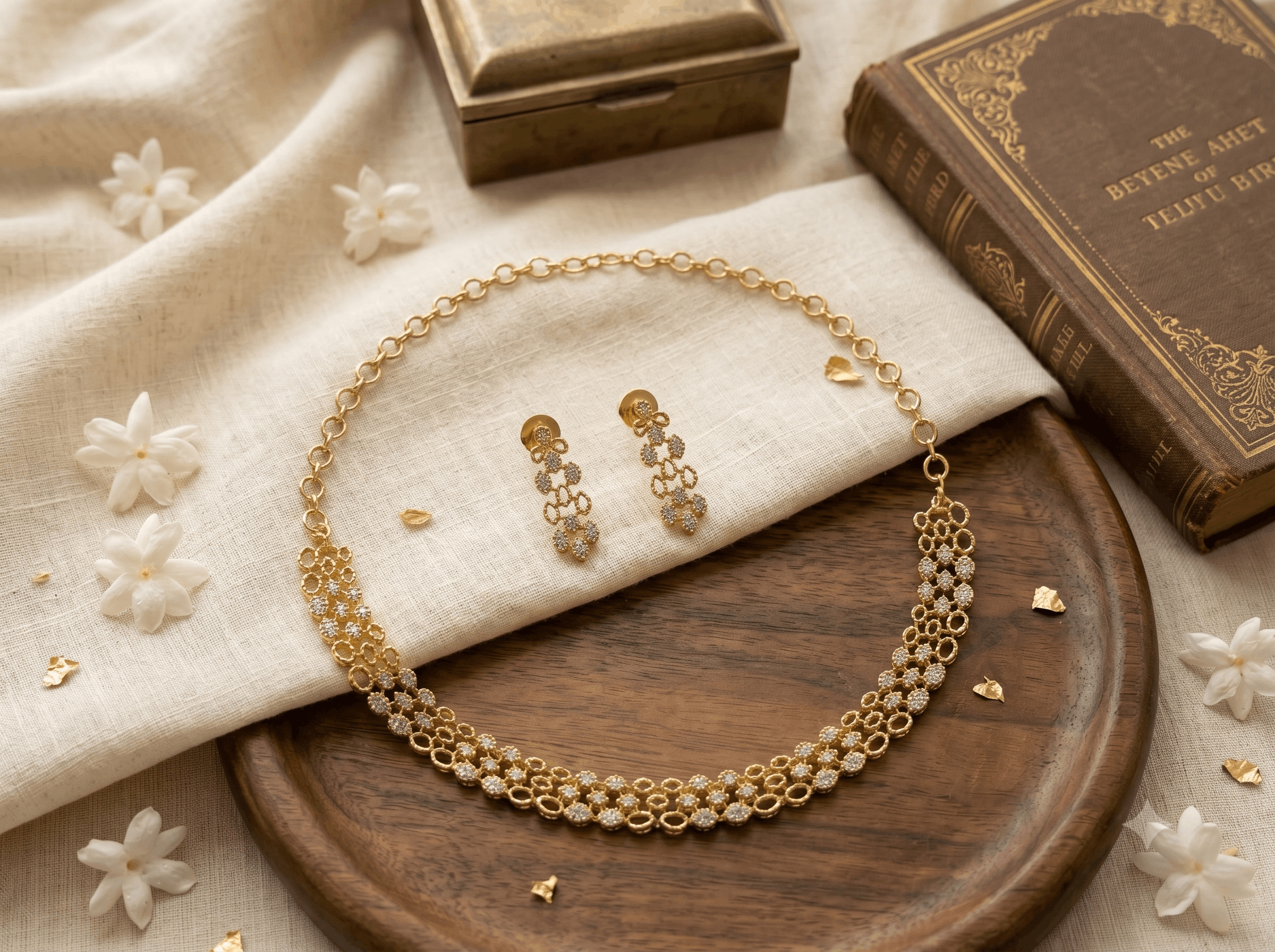 Aurora Bloom White CZ Stone Choker Set