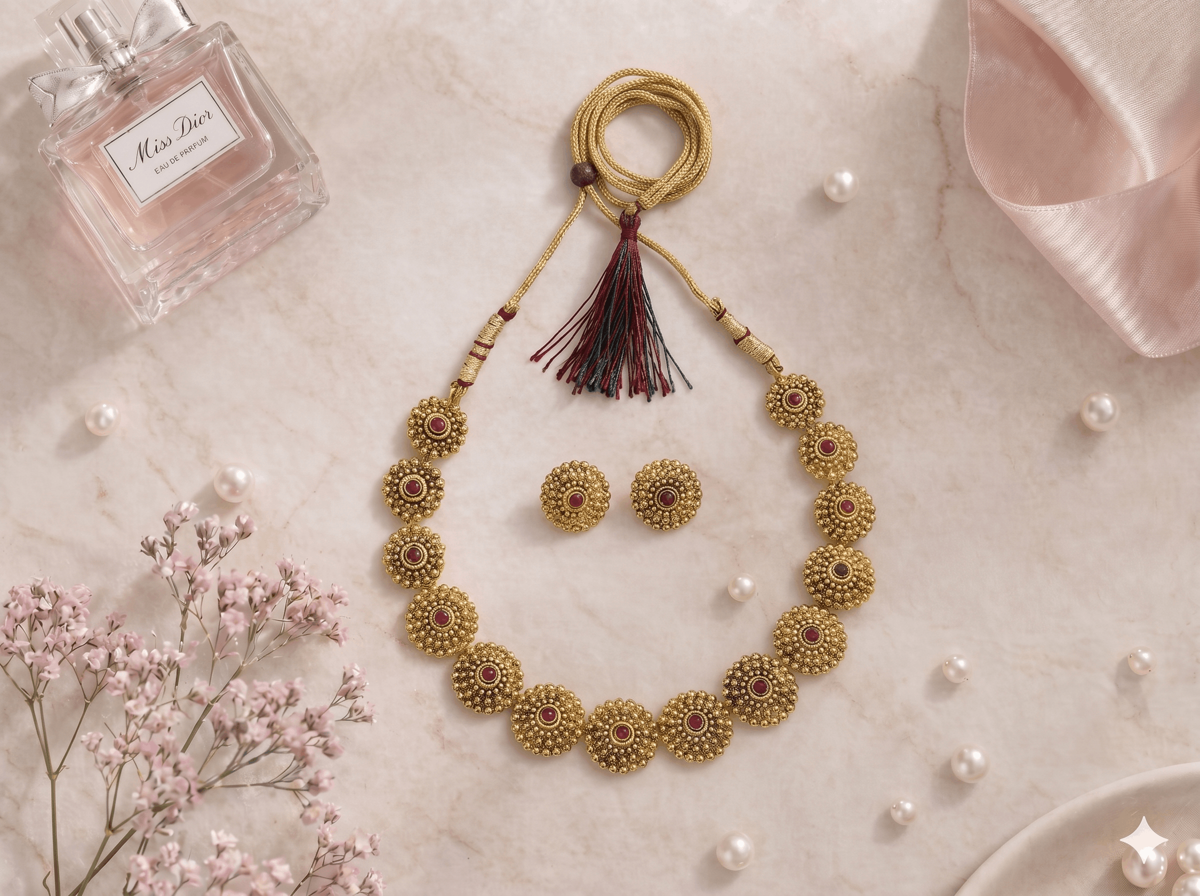 Ruby Rosette Choker Set