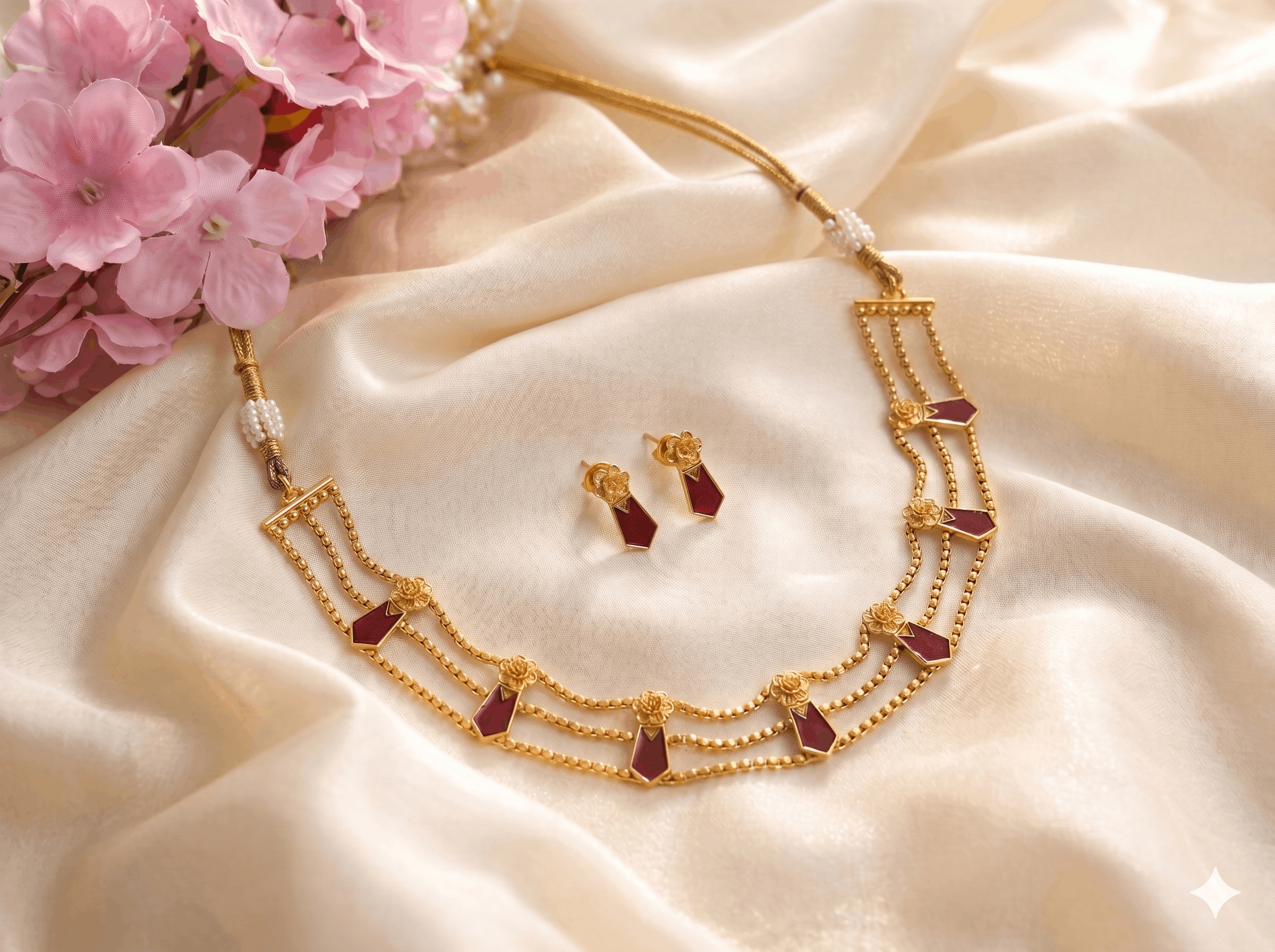 Layered Red Nagapadam Choker Set