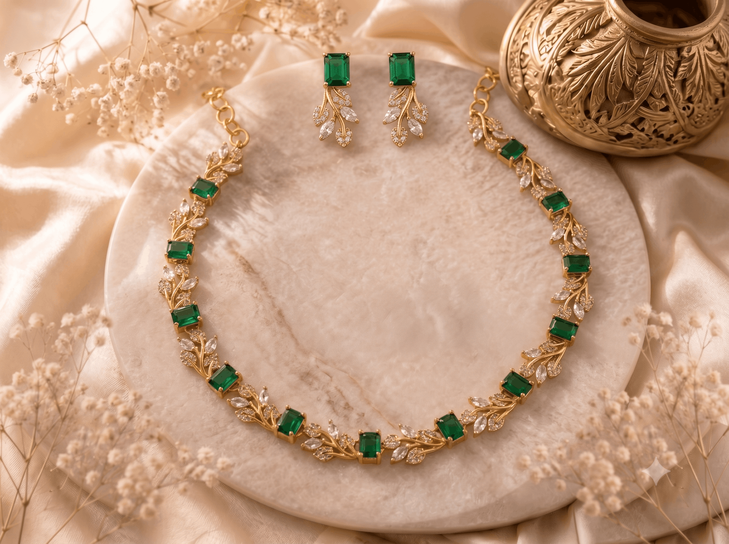 Emerald Vine AD Stone Jewellery Set