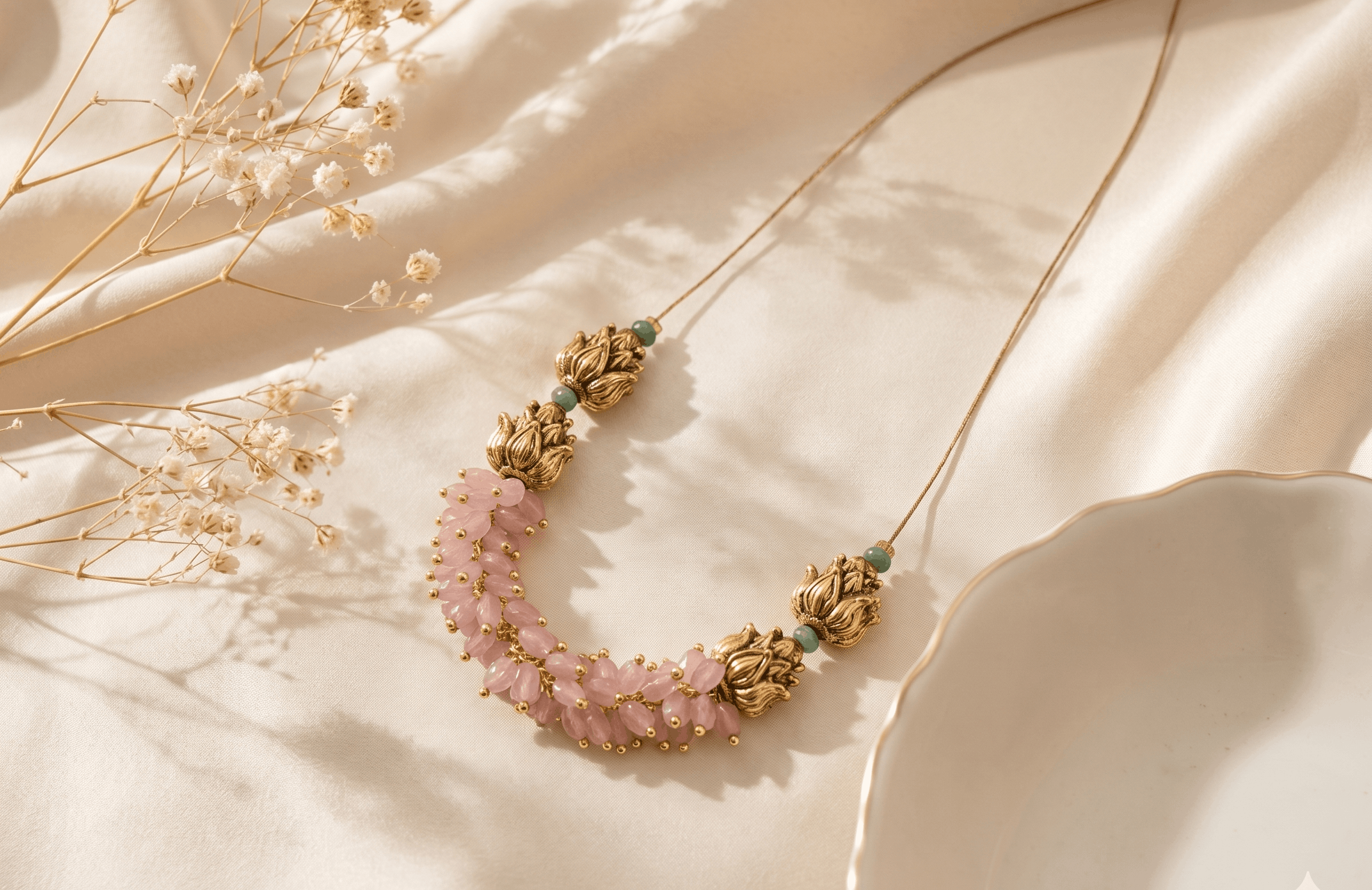 Pastel Pink Blossom Tassel Beaded Invisible Chain