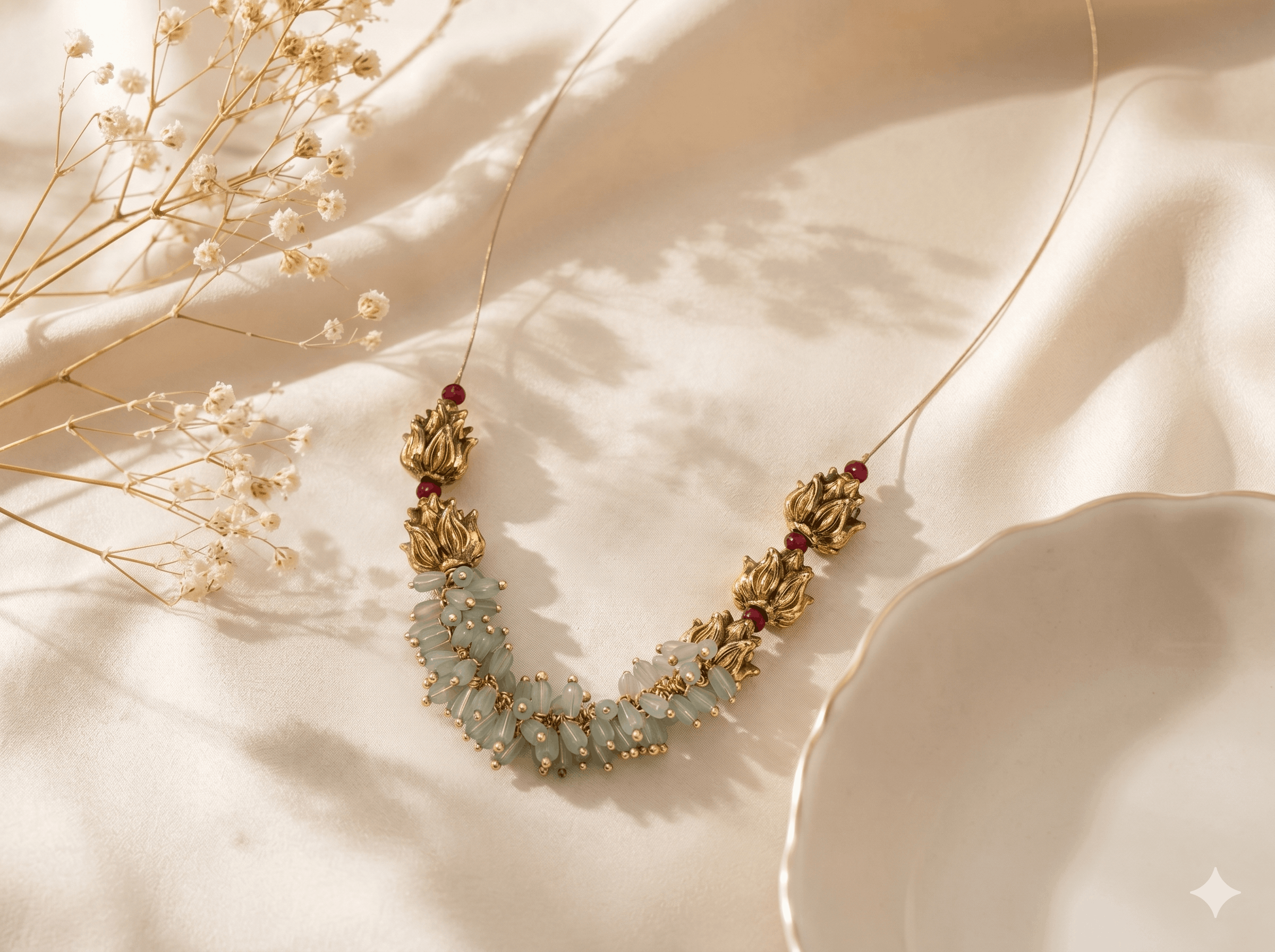 Pastel Green Blossom Tassel Invisible Chain