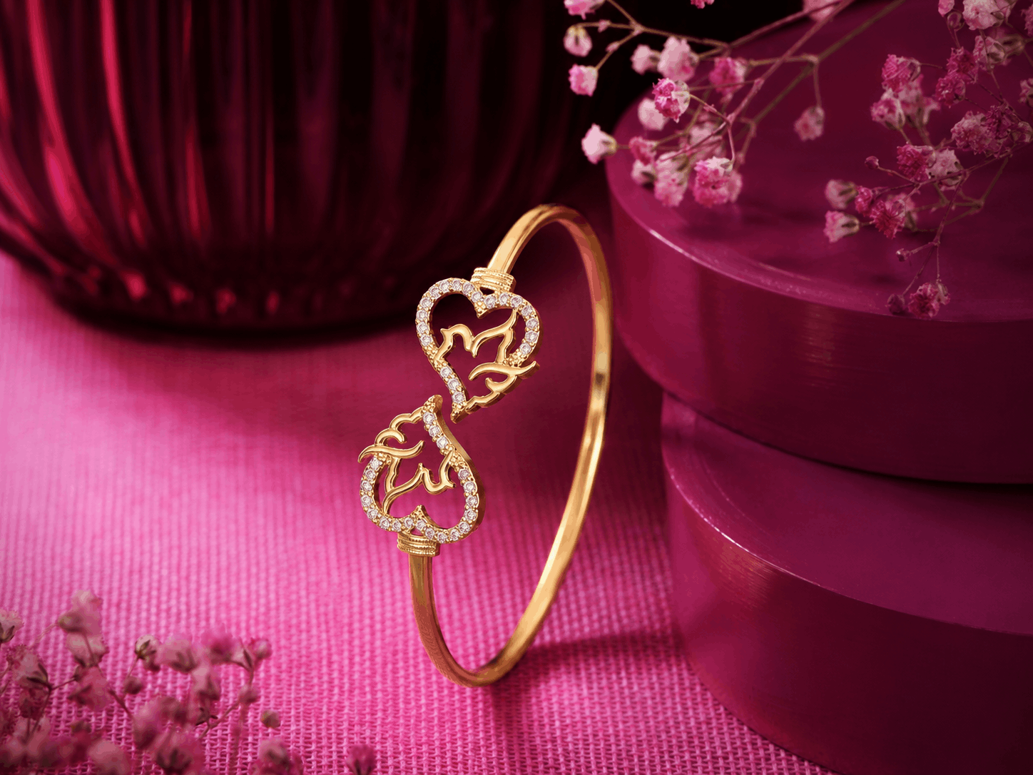 Twin Heart Dove Cuff Bangle