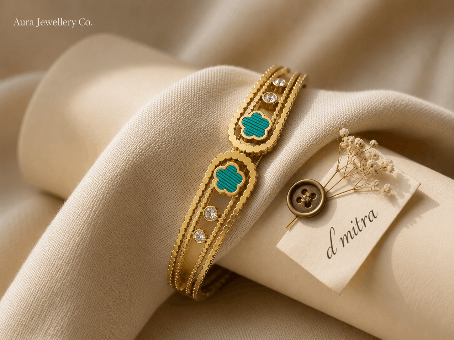 Lucky Clover Crystal Cuff Bangle