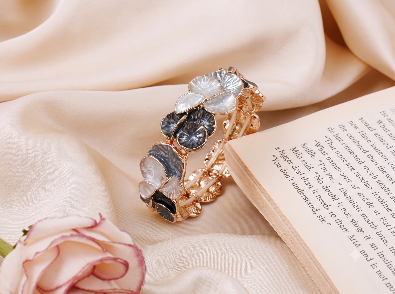 Black & White Floral Cuff Bangle