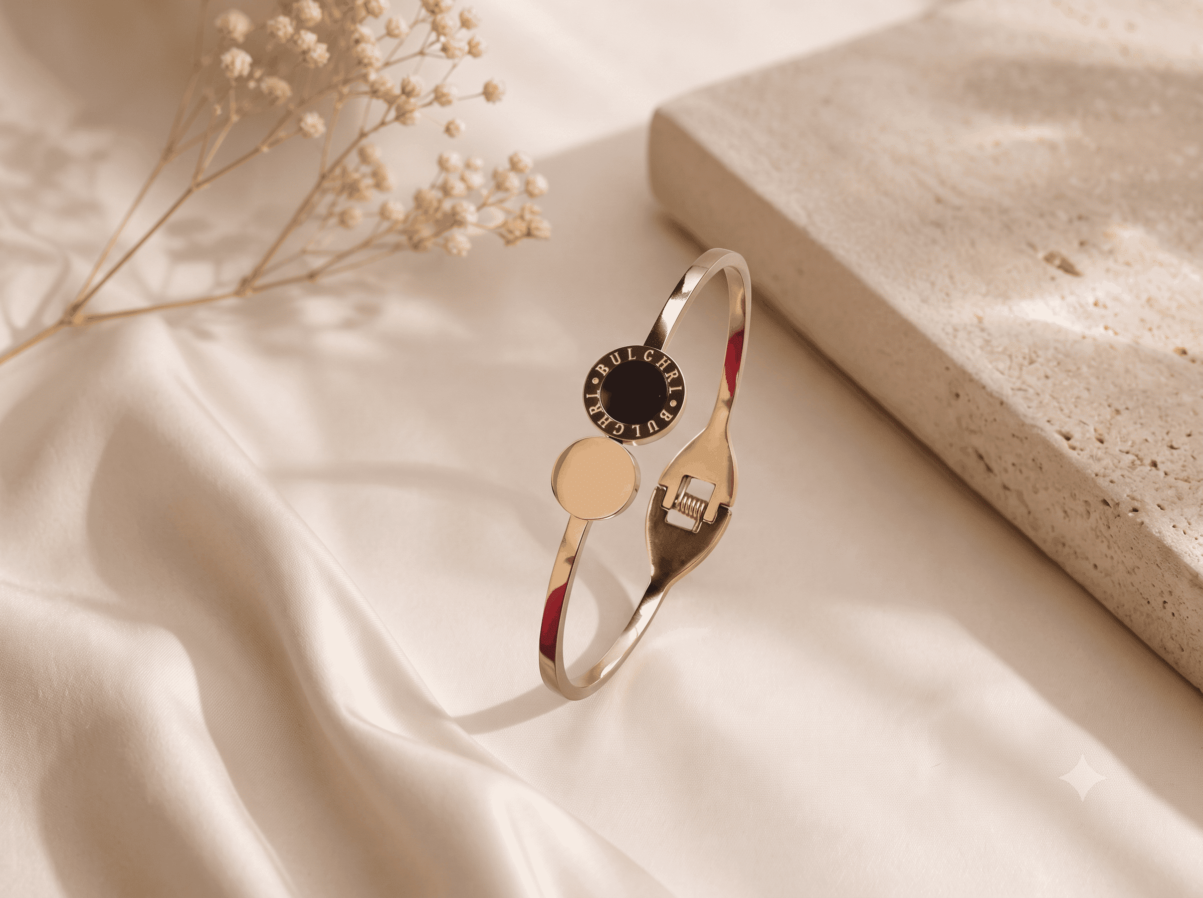 Black Charm Gold-Tone Cuff Bangle