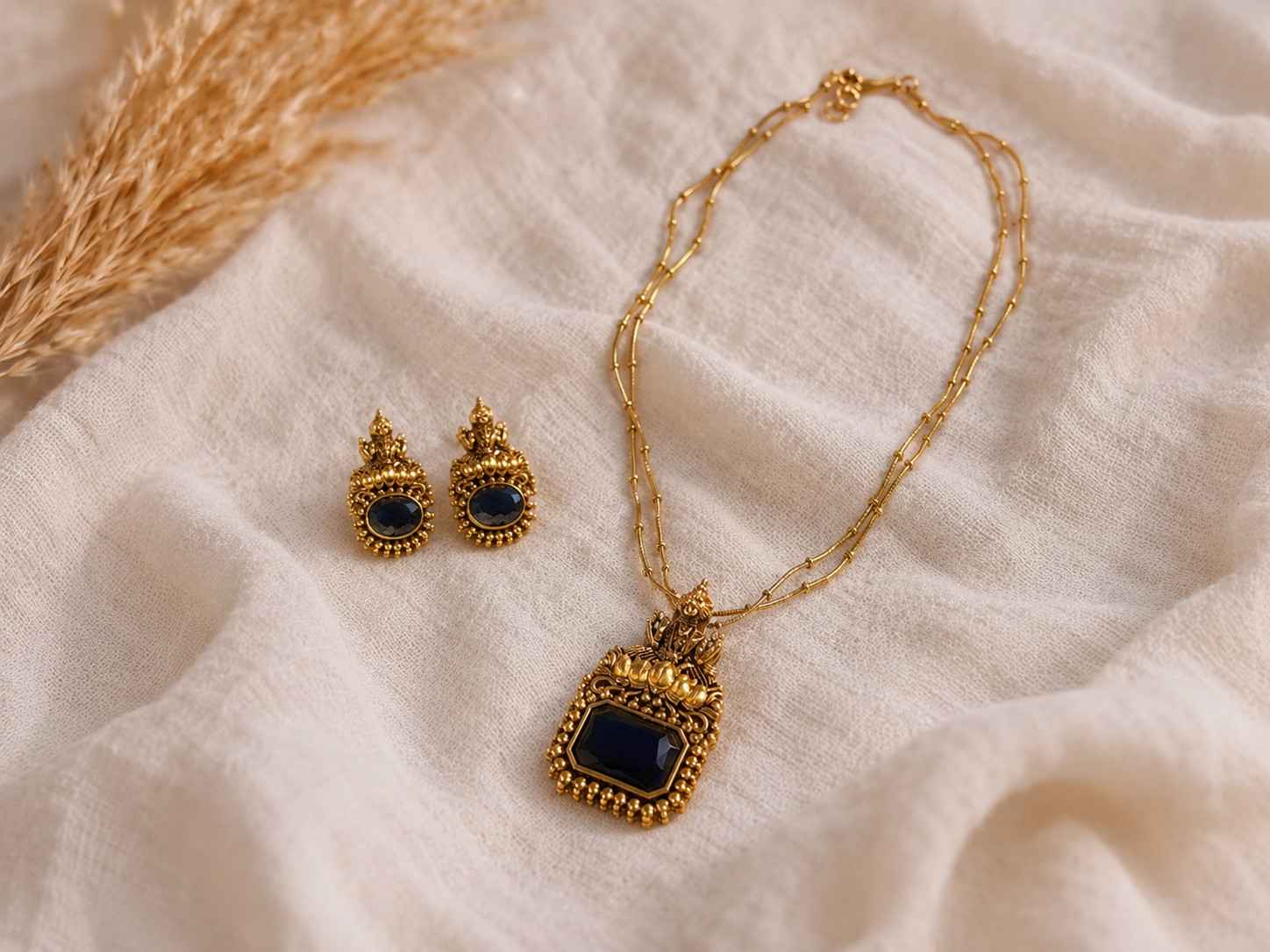 Sapphire Temple Pendant Set