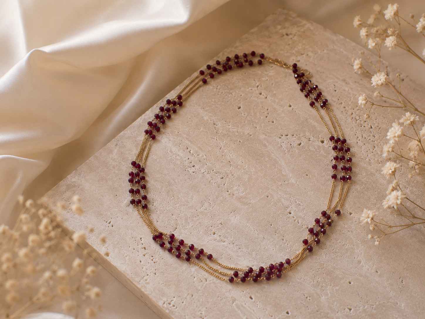 Ruby Beaded Layered Chain
