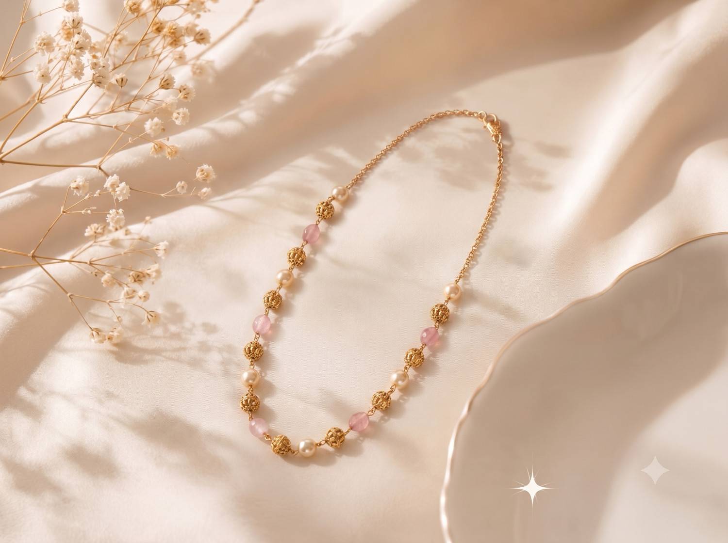 Pastel Pink Pearl Beaded Chain