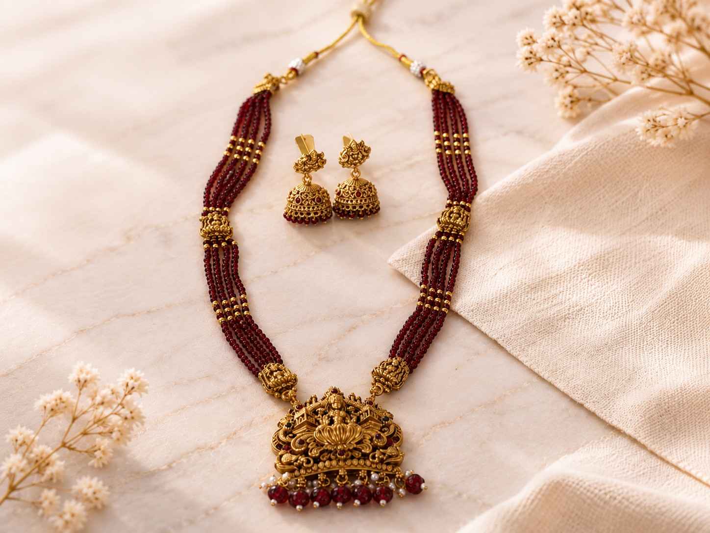 Ruby Beaded Lakshmi Pendant Haram