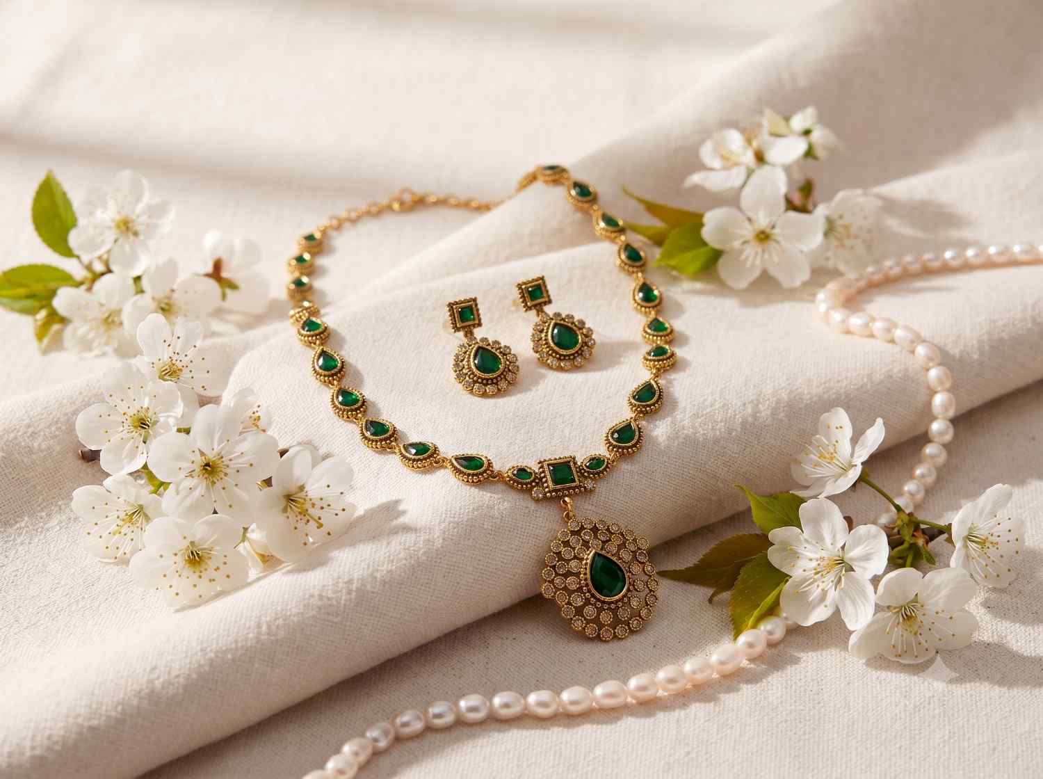 Emerald Drop Pendant Set