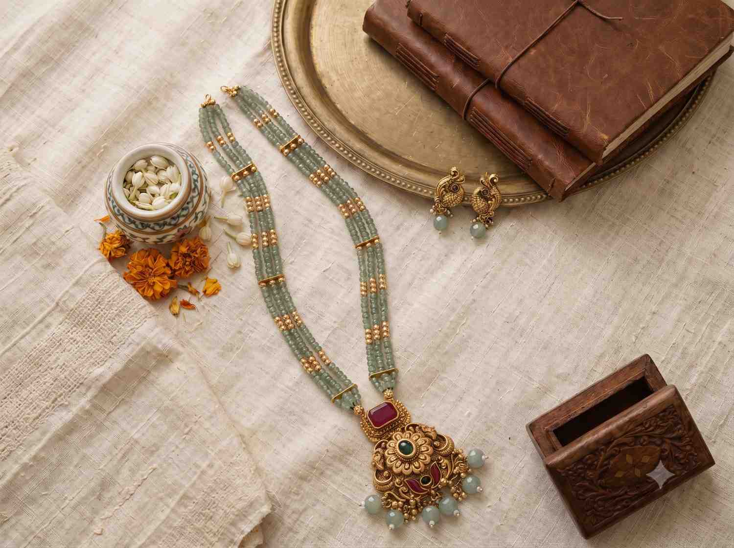 Aqua Green Beaded Layered Statement Necklace