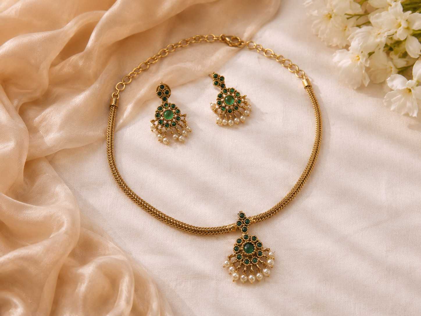 Emerald Pearl Drop Pendant Necklace