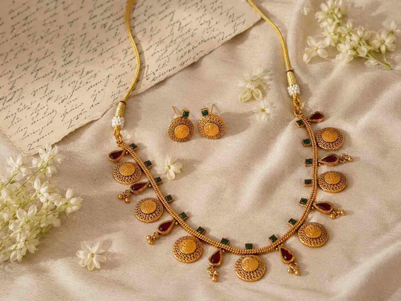 Antique Kasu & Ruby Charm Necklace