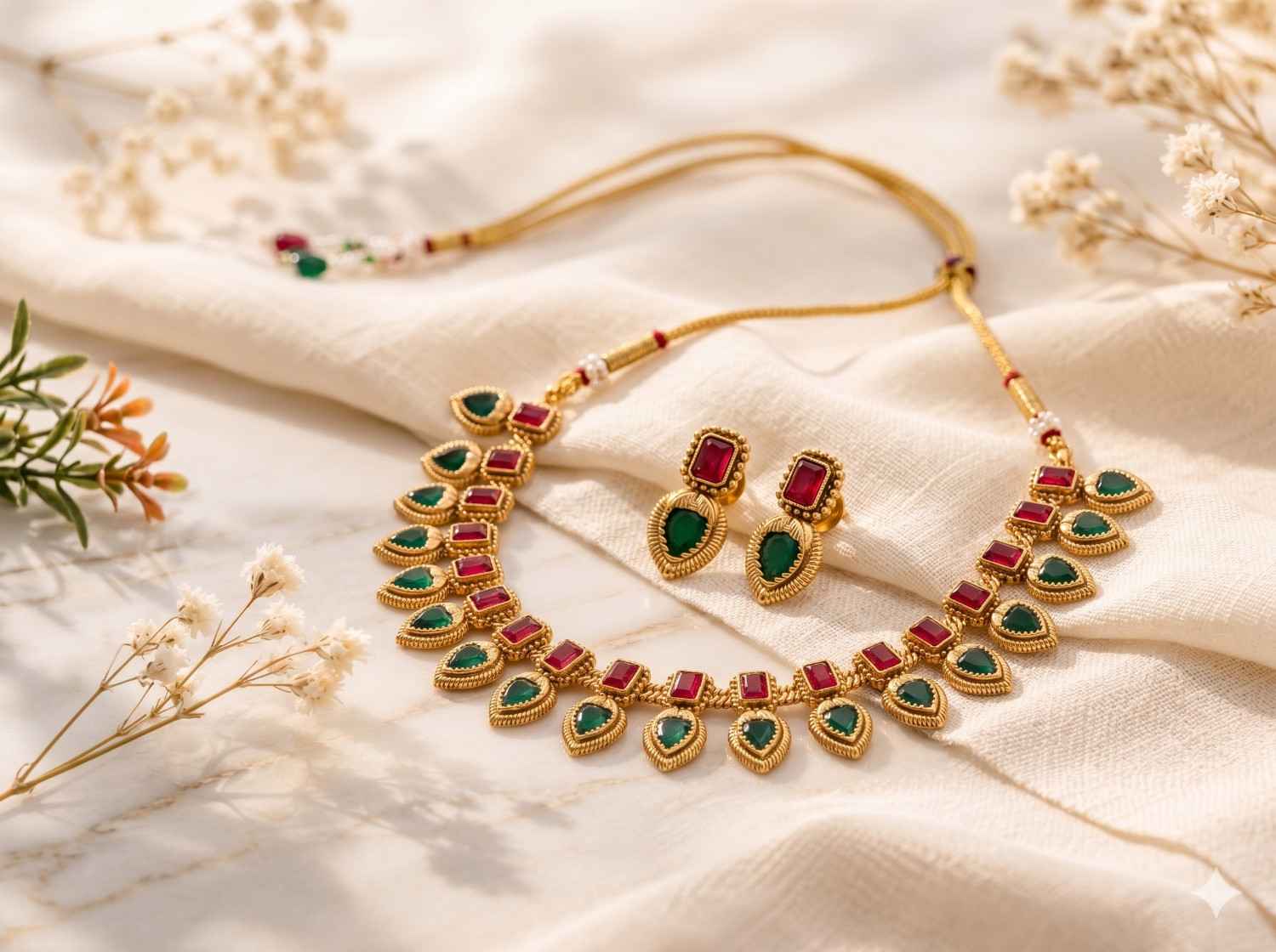 Emerald Ruby Raindrop Necklace