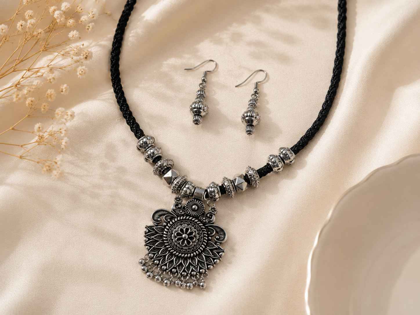 Oxidised Floral Pendant Jewelry