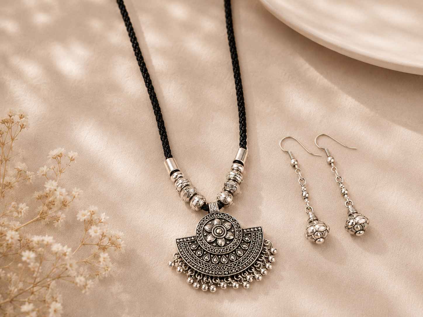 Oxidised Floral Charm Pendant Jewelry