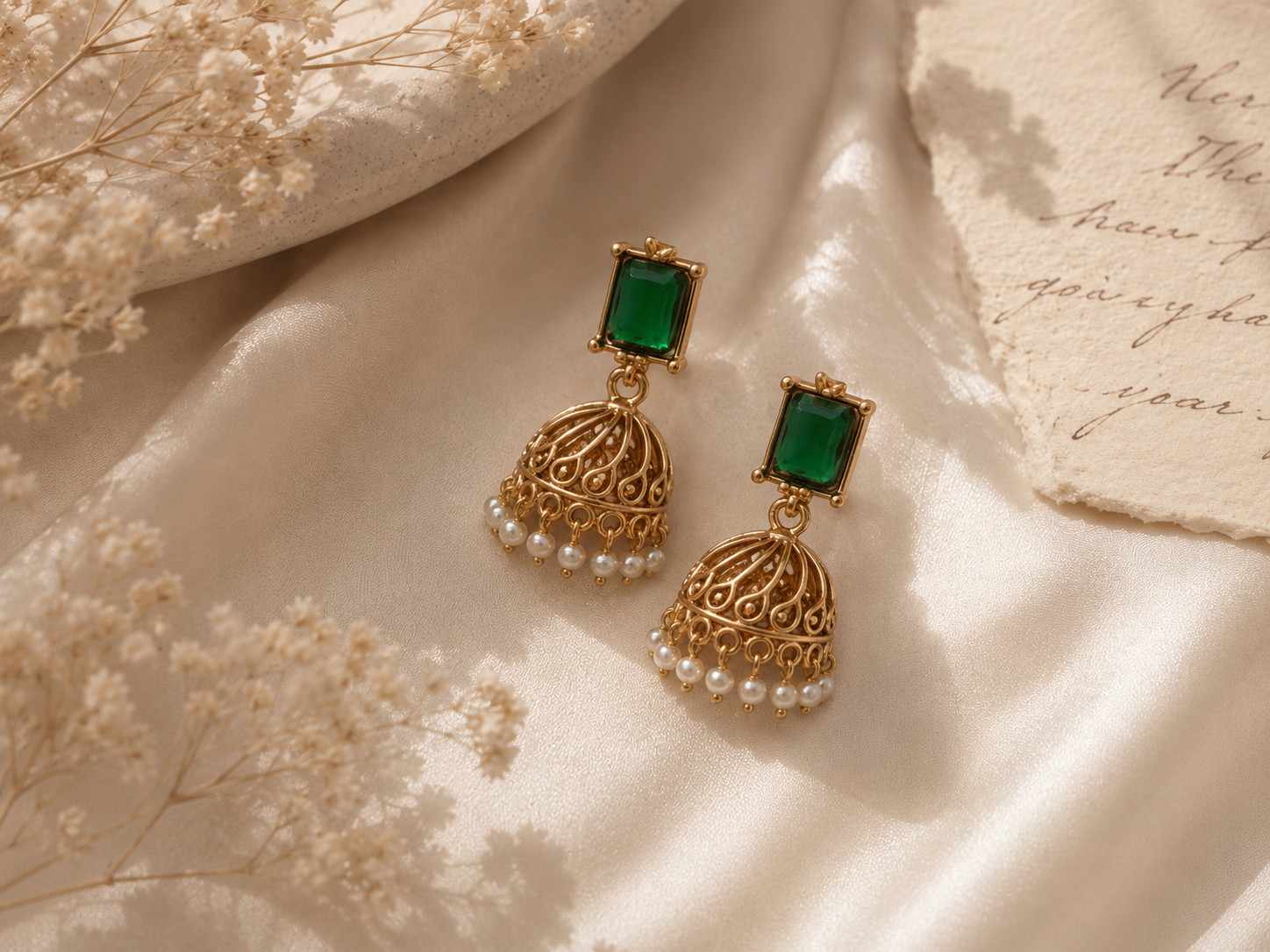 Emerald Pearl Jhumka Earring