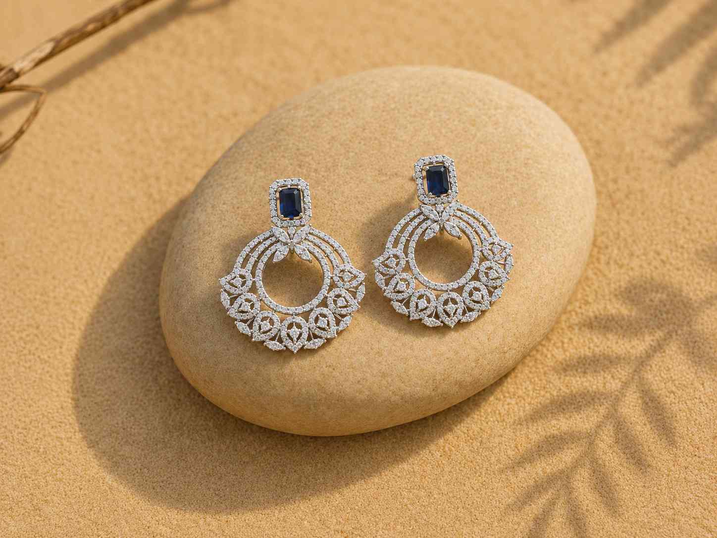 Sapphire AD Stone Chandbali Earrings
