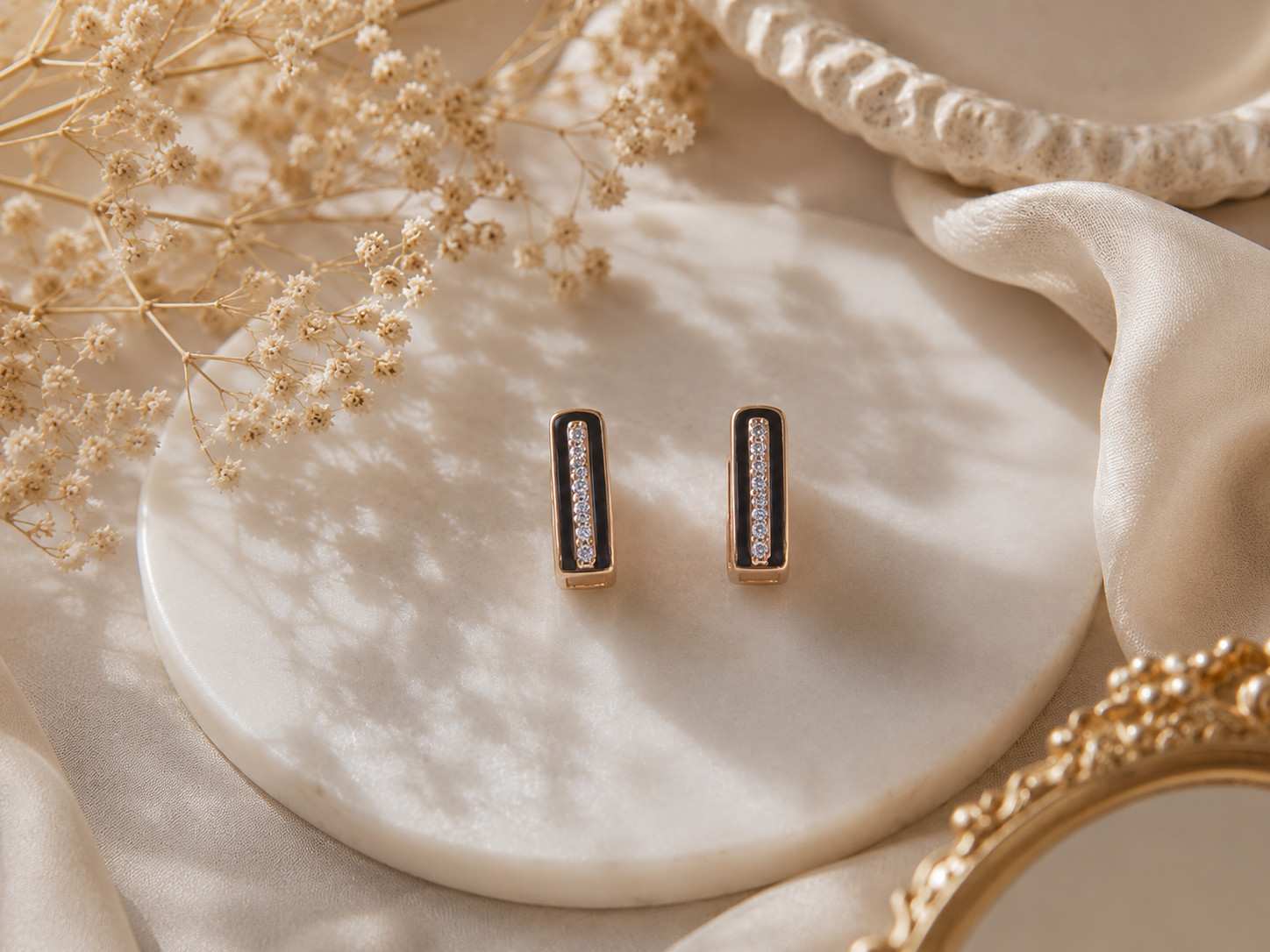 Black Accent CZ Stud Earrings
