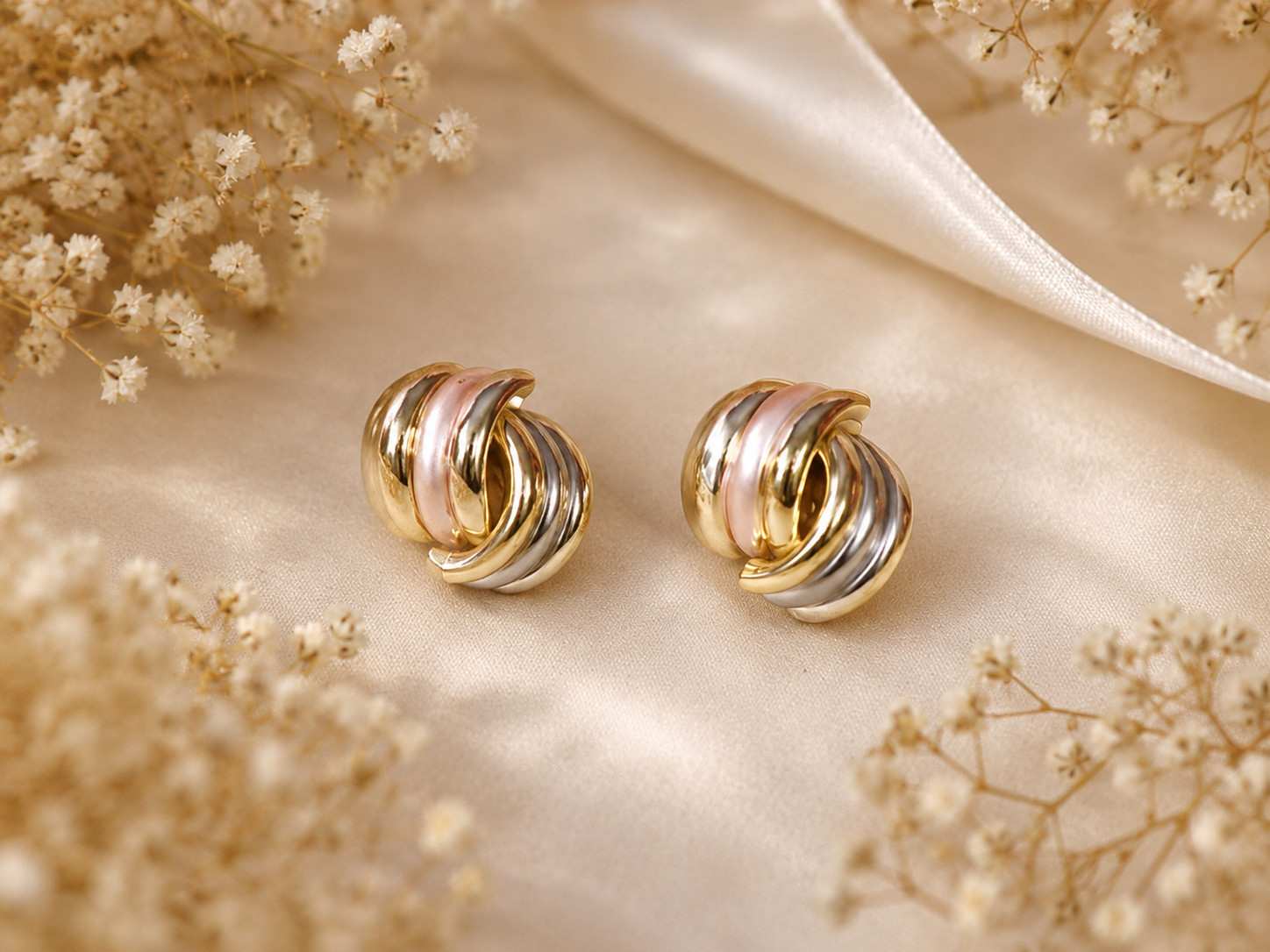 Triple-Tone Knot Stud Earrings