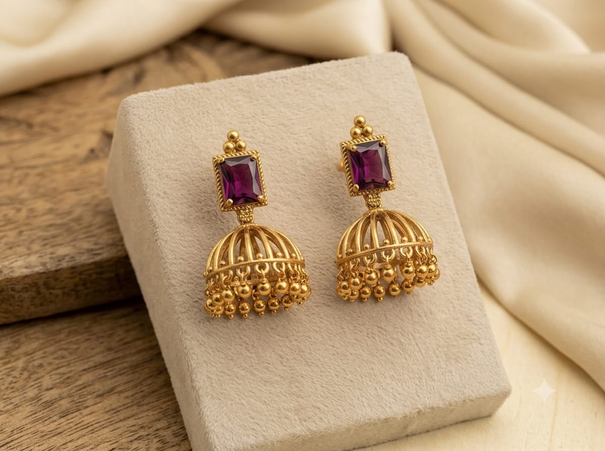 Classic Purple Stone Jhumka Earrings