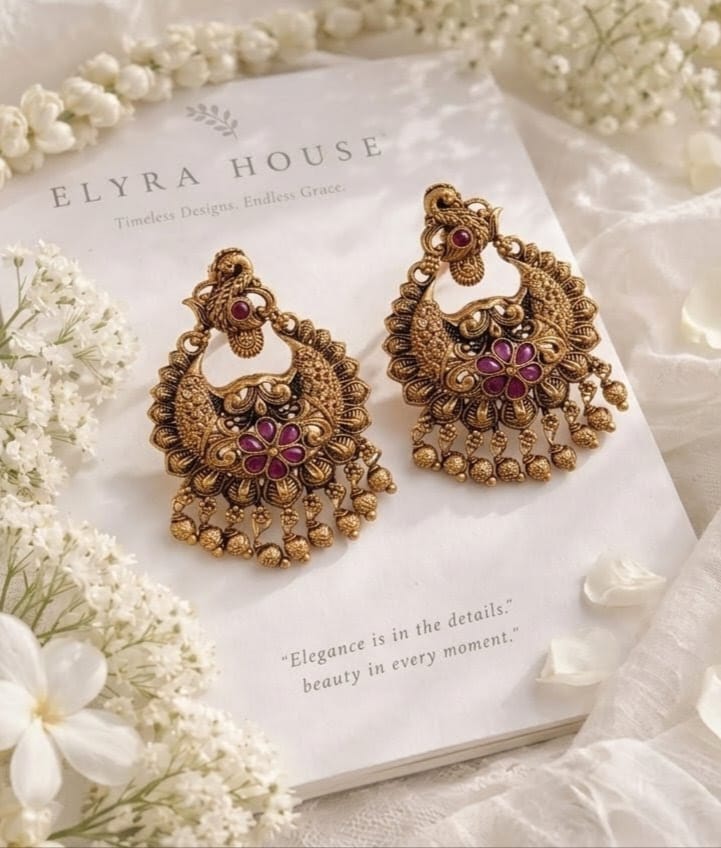 Antique Peacock Chandbali Earrings
