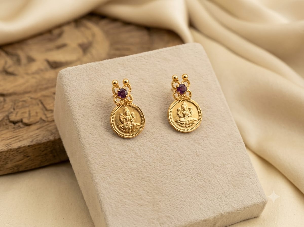 Lakshmi Coin Stud Earrings