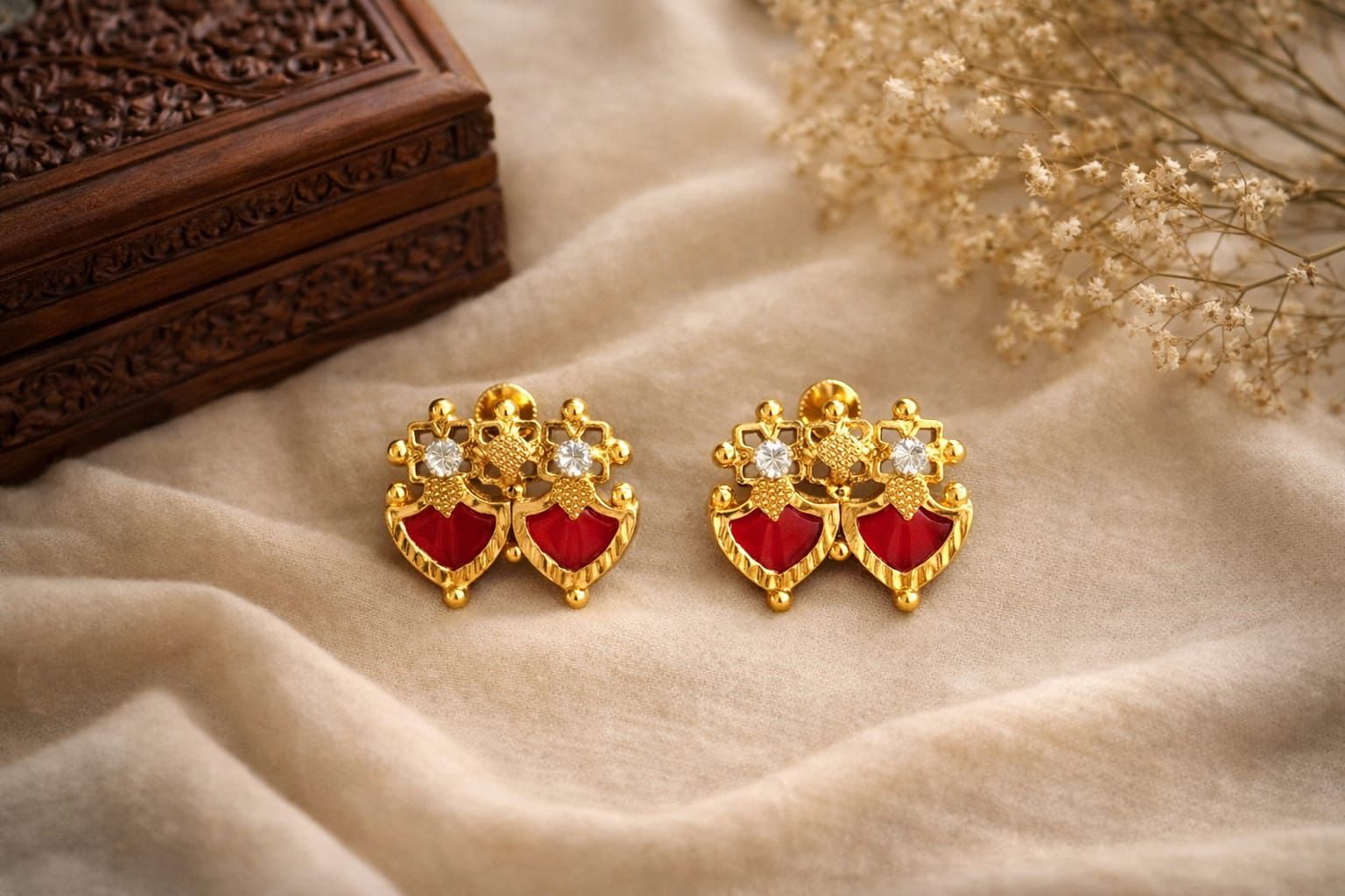 Twin Red Palakka Stud Earrings
