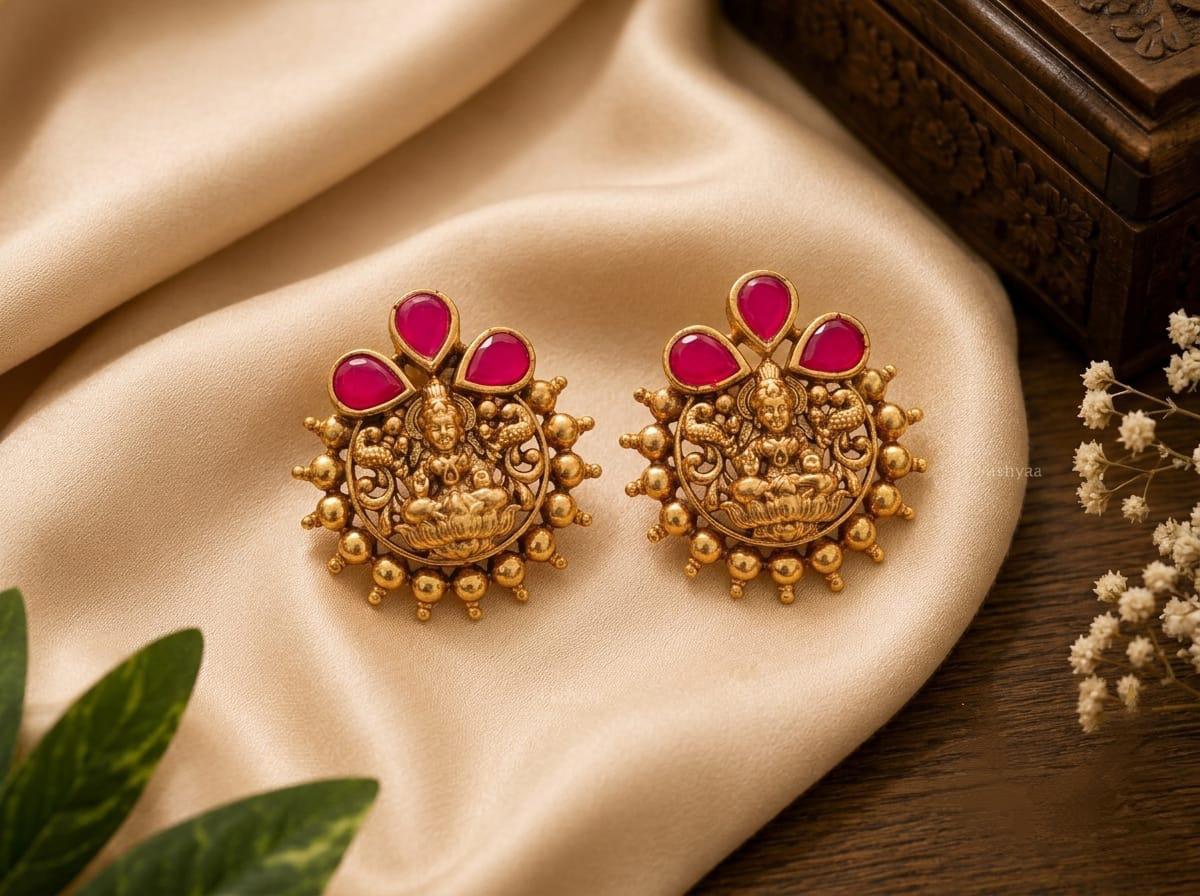 Lakshmi  Ruby Petal Stud Earrings
